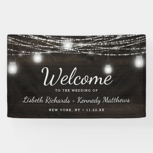 Banderoles Oak Ridge Rustic Wood & Mason Jars Mariage Bienven (Horizontal)