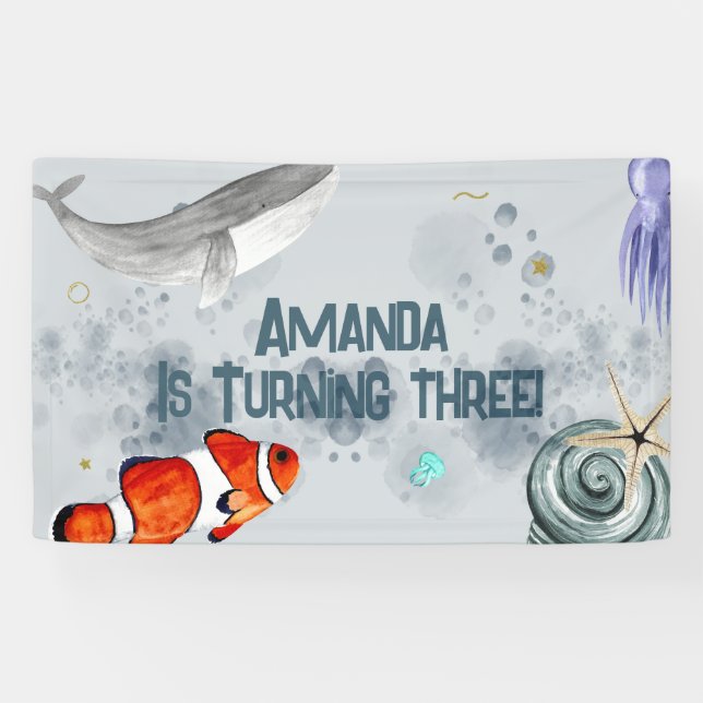 Banderoles Ocean Animaux Anniversaire de enfant Party Bleu Na (Horizontal)