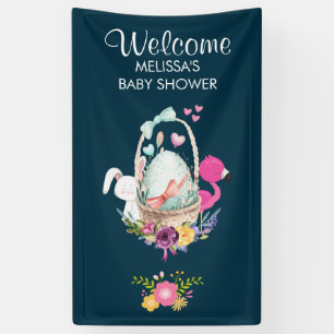 Banderoles Oeuf mignon, Flamant rose rose et lapin, Aquarelle