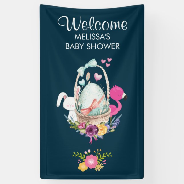 Banderoles Oeuf mignon, Flamant rose rose et lapin, Aquarelle (Vertical)