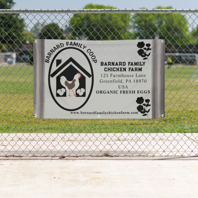 Banderoles Oeufs frais biologiques de ferme rustique Poulet G (En situation)