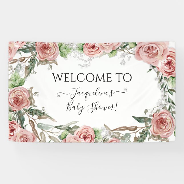 Banderoles Oh Baby Girl Douche BOHO Aquarelle Fleur Couronne (Horizontal)