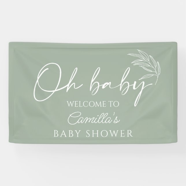 Banderoles Oh Baby Sage Green Baby shower neutre Bienvenue (Horizontal)