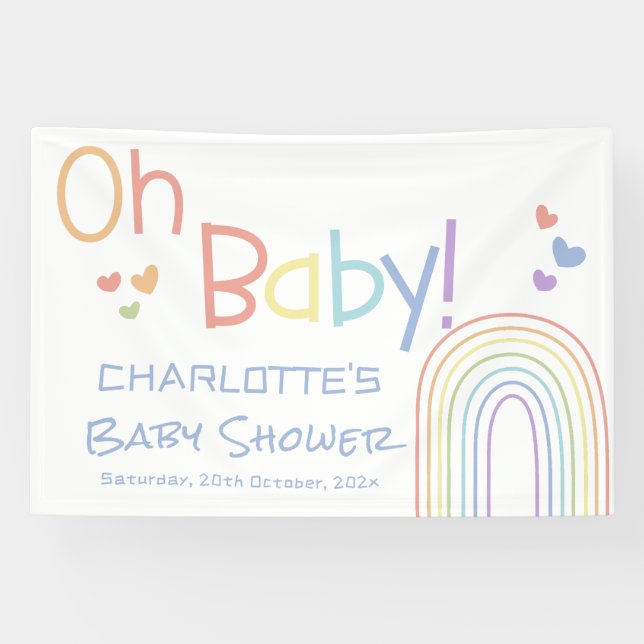 Banderoles Oh Bébé ! Douce Couleur Arc-en-Ciel Baby Shower (Horizontal)