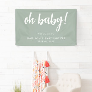 Banderoles Oh Bébé Moderne Élégant Baby shower Vert Sage