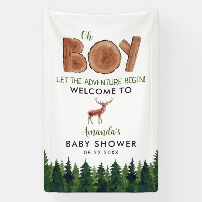 Banderoles Oh Boy - Rustic Boy Baby shower Woodland Bienvenue (Verticale)