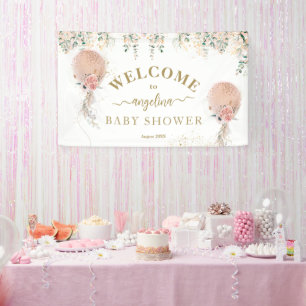 Banderoles Oh Fille Balloon rose Baby shower Floral Eucalyptu
