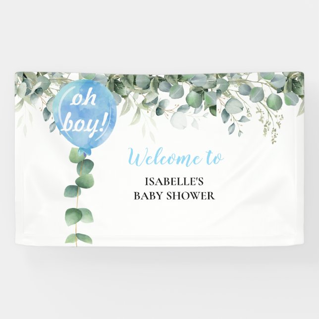 Banderoles Oh mon garçon ballon vert baby shower eucalyptus (Horizontal)