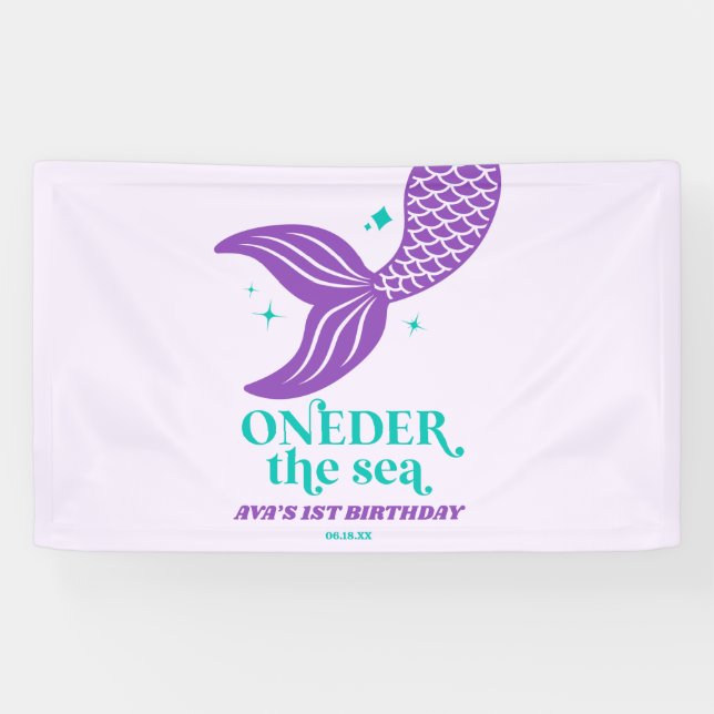 Banderoles ONE der The Sea Mermaid 1er fête d'anniversaire (Horizontal)