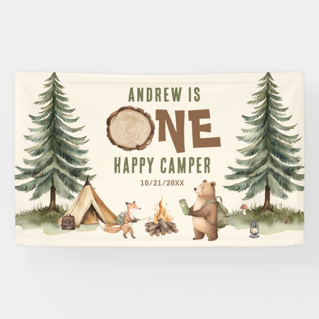 Banderoles One Happy Camper 1st Birthday Vinyl Banner (Horizontal)