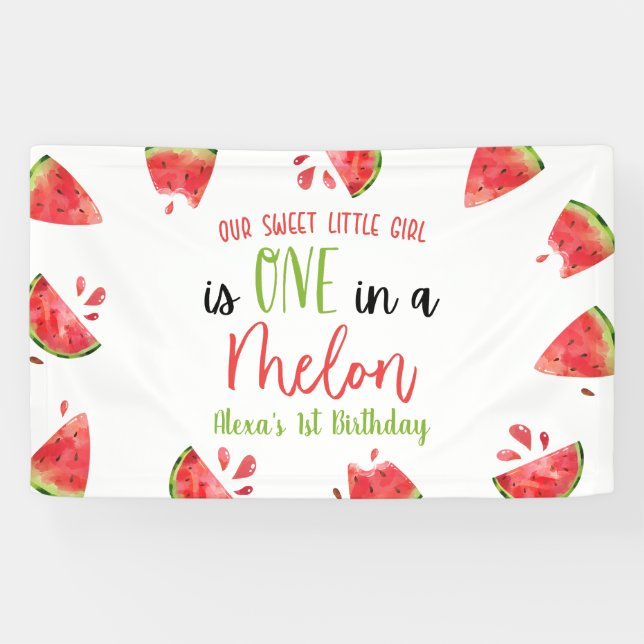 Banderoles One In A Melon 1er Anniversaire Fête Watermelon (Horizontal)