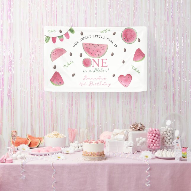 Banderoles One in a Melon Cute Watermelon Girl 1er anniversai (Fête)
