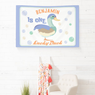 Banderoles One Lucky Duck &  Bubbles Premier Anniversaire Pas