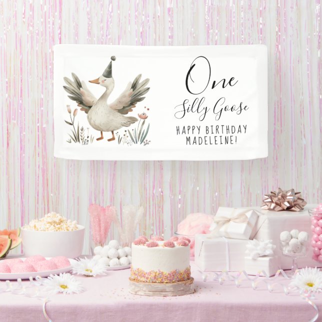 Banderoles One Silly Goose 1er anniversaire mignonne Watercol (Fête)