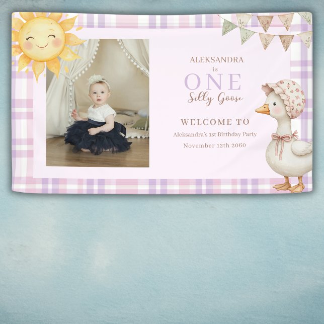 Banderoles One Silly Goose Girl 1st Birthday Photo Welcome  (Créateur téléchargé)