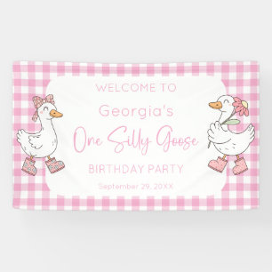 Banderoles One Silly Goose Pink 1er Anniversaire Bienvenue