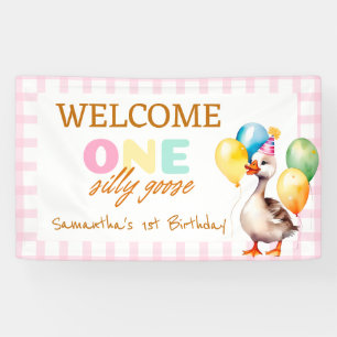 Banderoles One Silly Goose Rose Girl 1er anniversaire Bienven