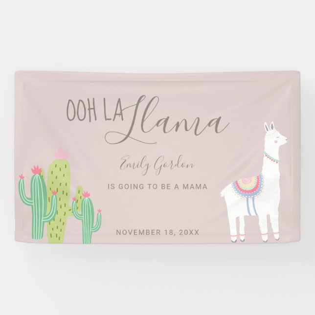 Banderoles Ooh La Llama Baby shower Succulents gris clair (Horizontal)