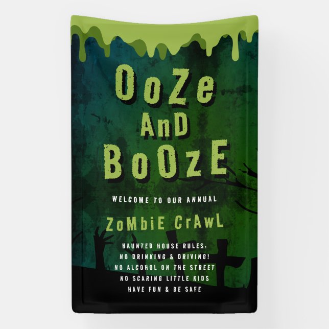 Banderoles Ooze Et Boze Halloween Zombie Crawl Bienvenue (Verticale)