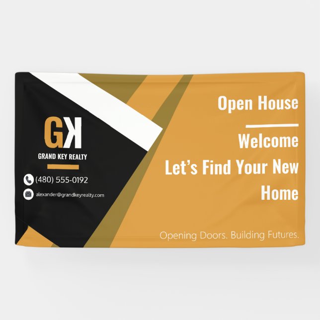 Banderoles Open House immobilier | Realtor noir et or (Horizontal)