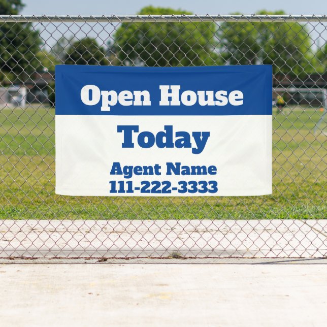 Banderoles Open House Today Agent immobilier bleu et blanc (En situation)