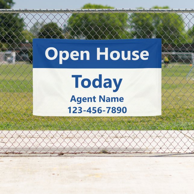 Banderoles Open House Today Blue White Real Estate Agent Name (En situation)