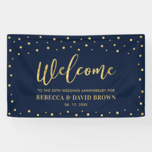 Banderoles Or et marine   Bienvenue Fête de l'anniversaire du