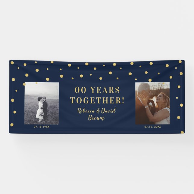 Banderoles Or et marine | Fête de l'anniversaire du Mariage (Horizontal)