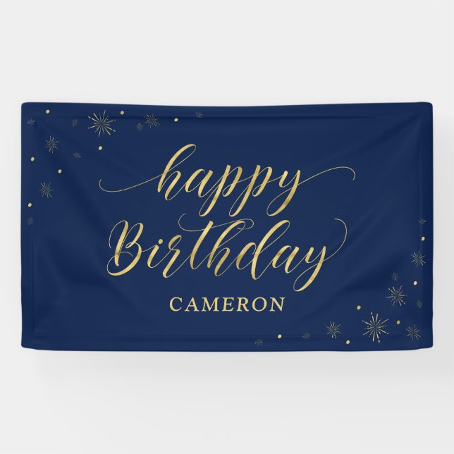 Banderoles Or et marine | Sparkle Happy Birthday Party Banner (Horizontal)