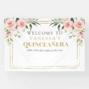 Banderoles Or floral rose clair Boho moderne Quinceañera