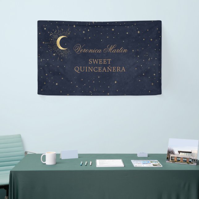 Banderoles or Quinceañera bienvenue lune d'or céleste minuit (Salon professionnel)