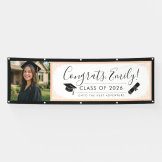 Banderoles ORANGE & BLK ornate | Graduation Banner with Photo
