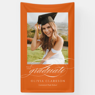 Banderoles Orange Elegant Script Graduation Photo Party