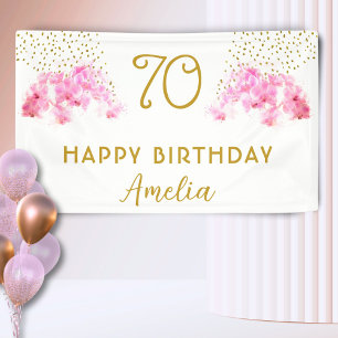 Banderoles Orchidée Rose Aquarelle Paillettes Dorées 70e Anni