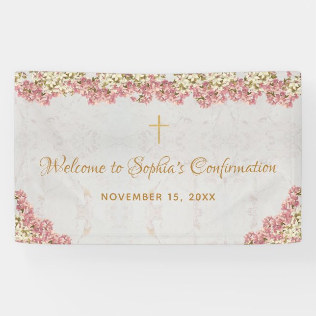 Banderoles Orchidées rose florale Gold Confirmation Bienvenue (Horizontal)