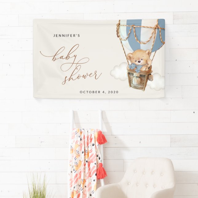 Banderoles Ours, Blue Hot Air Ballotte, Baby shower Bienvenue (En situation)