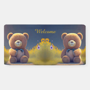 Banderoles Ours en peluche dans une prairie, baby shower mign
