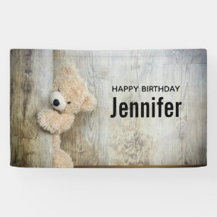 Banderoles Ours farci mignon Mur en bois rustique Anniversair