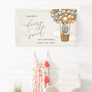 Banderoles Ours mignon, Ballons Bleus, Accueil Premier Annive