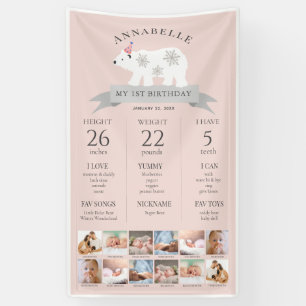 Banderoles Ours polaire rose 1er anniversaire Jalon Timeline