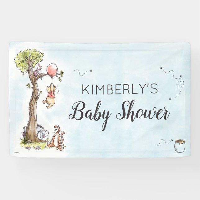 Banderoles Panneau Baby shower d'aquarelle Pooh & Friends (Horizontal)