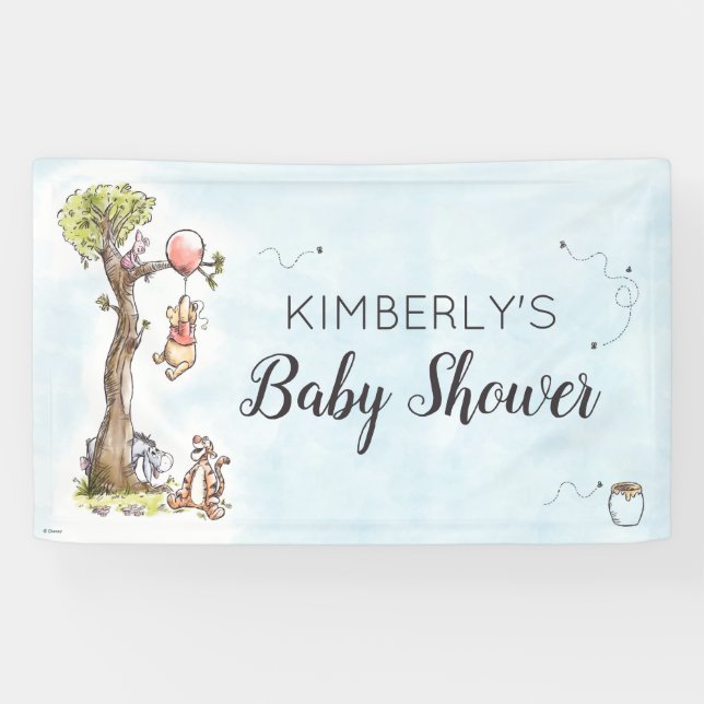 Banderoles Panneau Baby shower d'aquarelle Pooh & Friends (Horizontal)