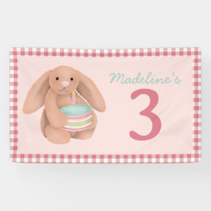 Banderoles Panneau d'anniversaire de lapin de forêt rose pour