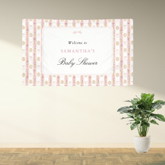 Banderoles Panneau de bienvenue Baby Shower Fleurs Roses Ruba