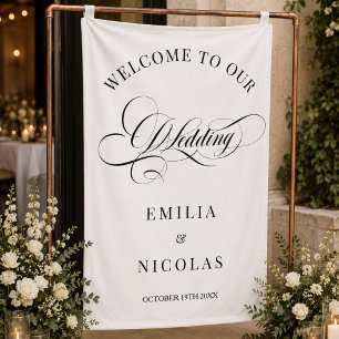 Banderoles Panneau de bienvenue de mariage blanc et noir clas