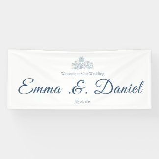 Banderoles Panneau de bienvenue de mariage floral bleu poussi