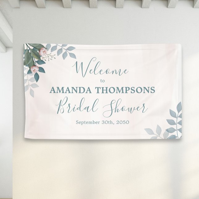 Banderoles Panneau de bienvenue pour une fête de mariage Blus (Bridal shower pink floral welcome banner sign.)