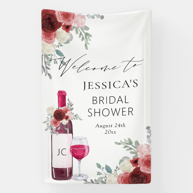 Banderoles Panneau de bienvenue Vino Before Vows vin rouge (Verticale)