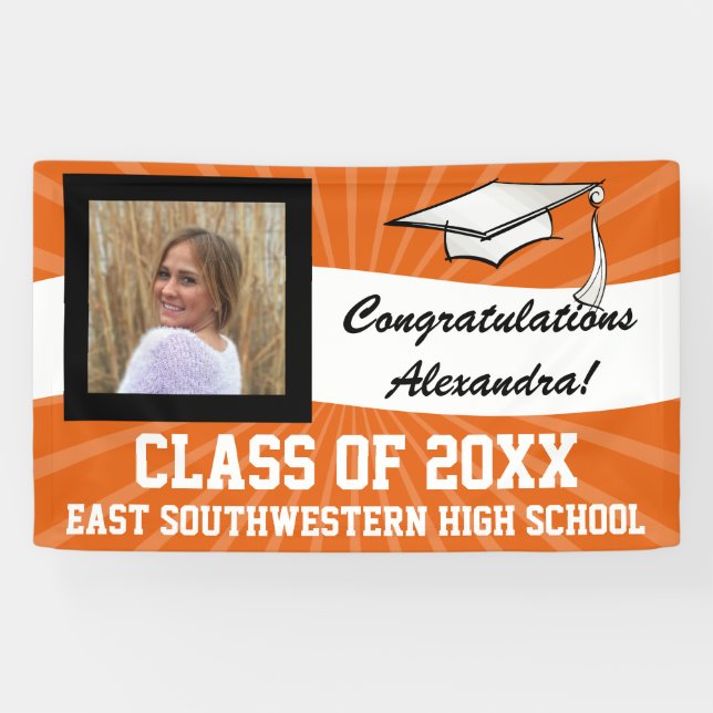 Banderoles Panneau de graduation photo personnalisée orange b (Horizontal)