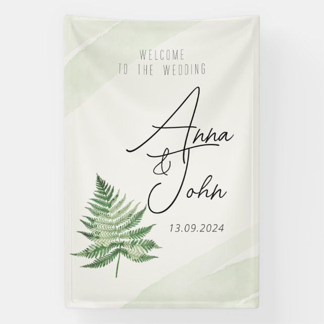 Banderoles Panneau de mariage Minimaliste Fougère Verte (Verticale)